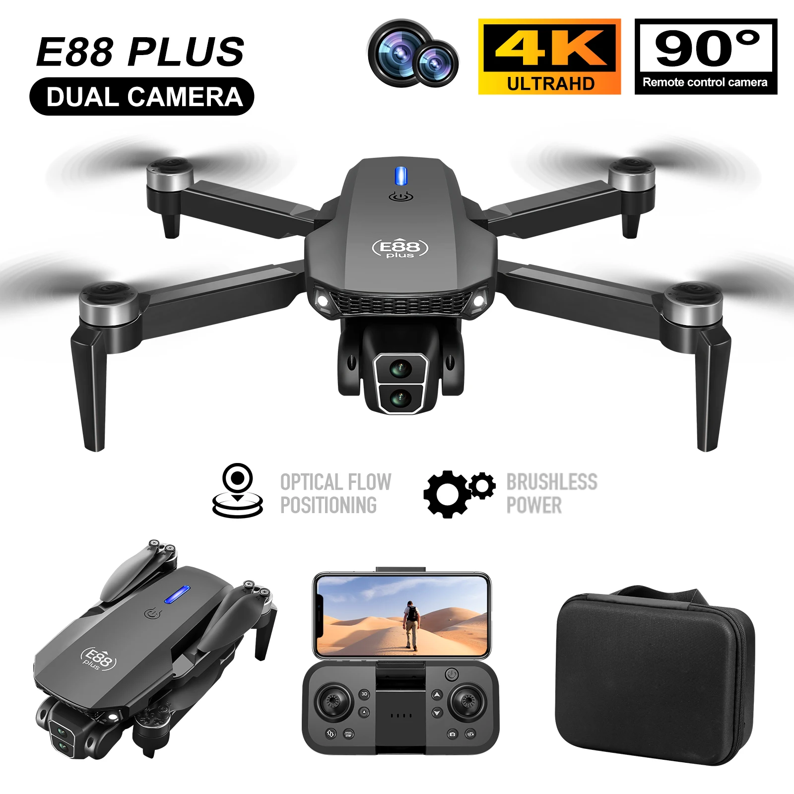 Drone Camera Night Vision - โดรนโดรน E88 Plus ใหม่: 90 °