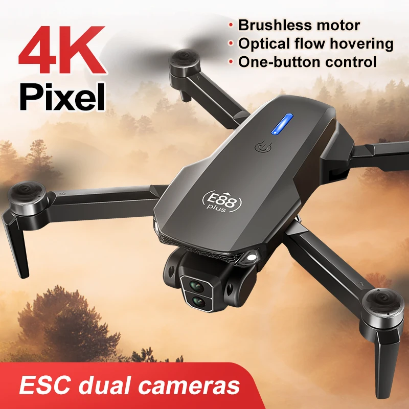 โดรนโดรน E88 Plus ใหม่: 90 °   - Drone Camera Night Vision บทวิจารณ์และราคา